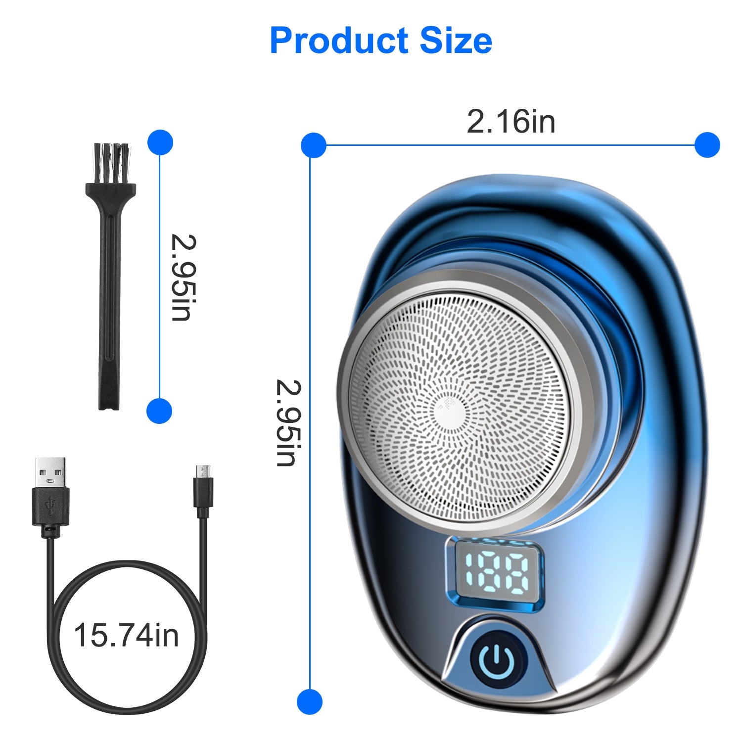 Gold-Blue-Black Color Options 1Pc Portable Electric Shaver With LED Digital Display Type-C Rechargeable Electric Razor