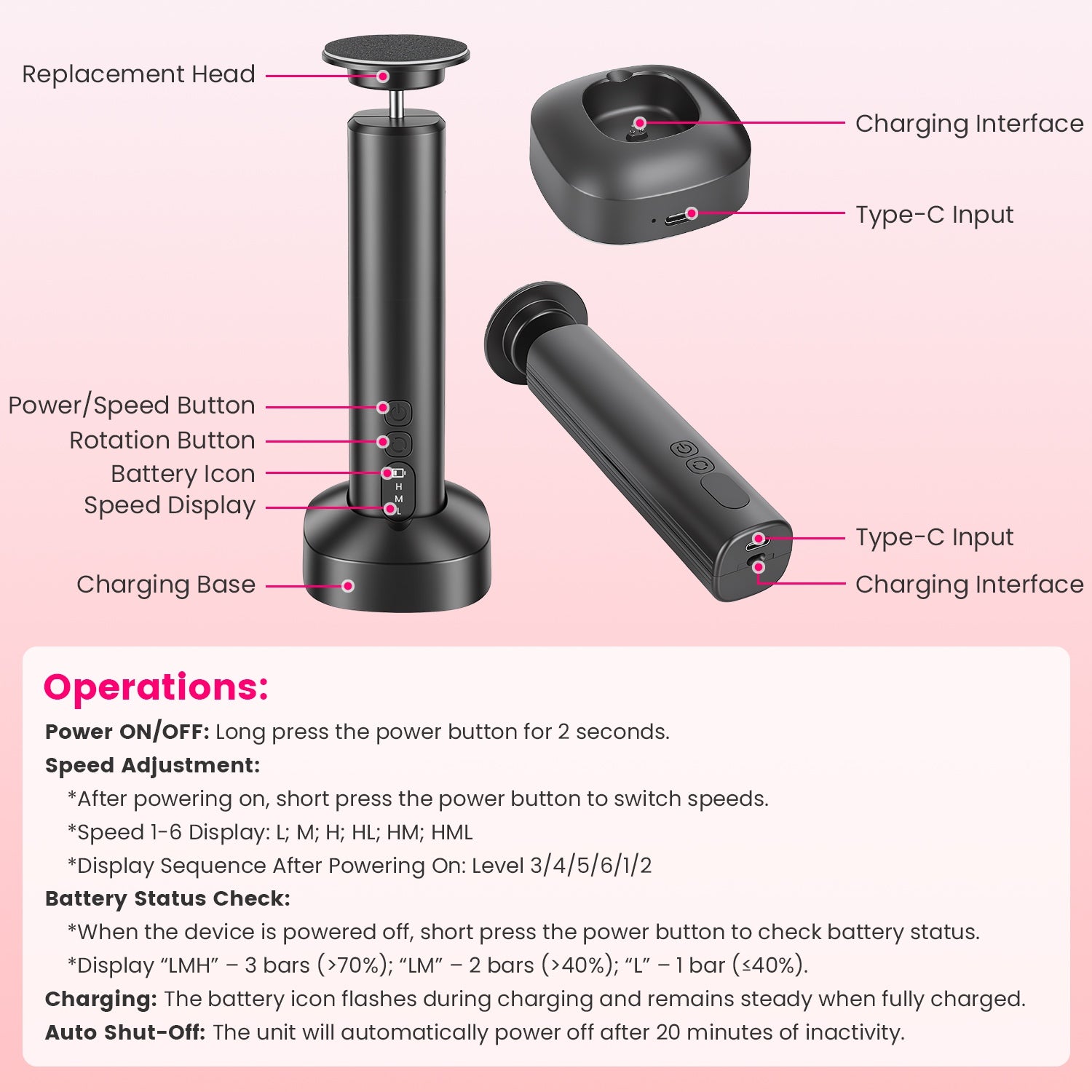 2 In 1 Electric Foot Callus Remover Nail Grinder Feet Care Kit For Women Rechargeable Foot File With 40 Sanding Discs Bands For Dead Skin Cracked Heels Home Salon Use