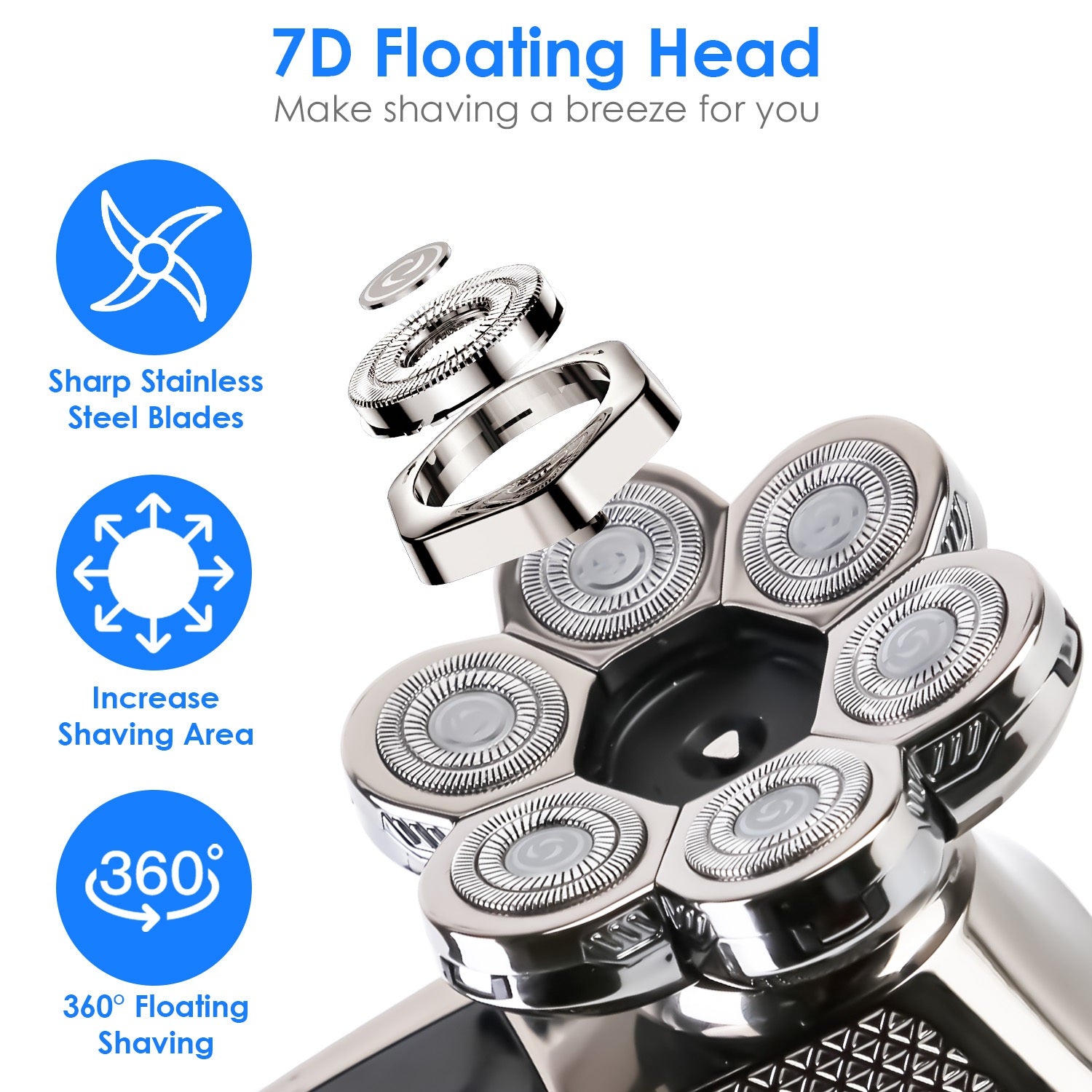 5 In 1 7D Electric Head Shaver For Bald Men | Rechargeable Cordless Beard Trimmer Kit
