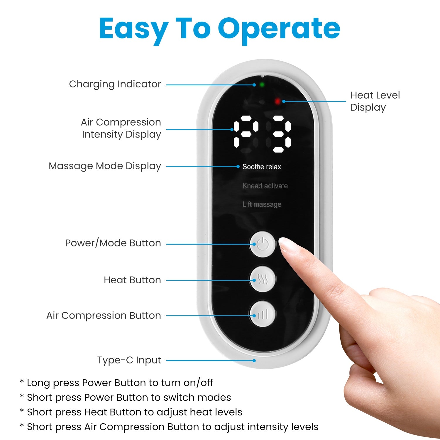 1PCS Cordless Leg Massager Air Compression Massager With Heat Thigh Knee Calf Massager With 3 Modes Adjustable Wrap For Pain Relief