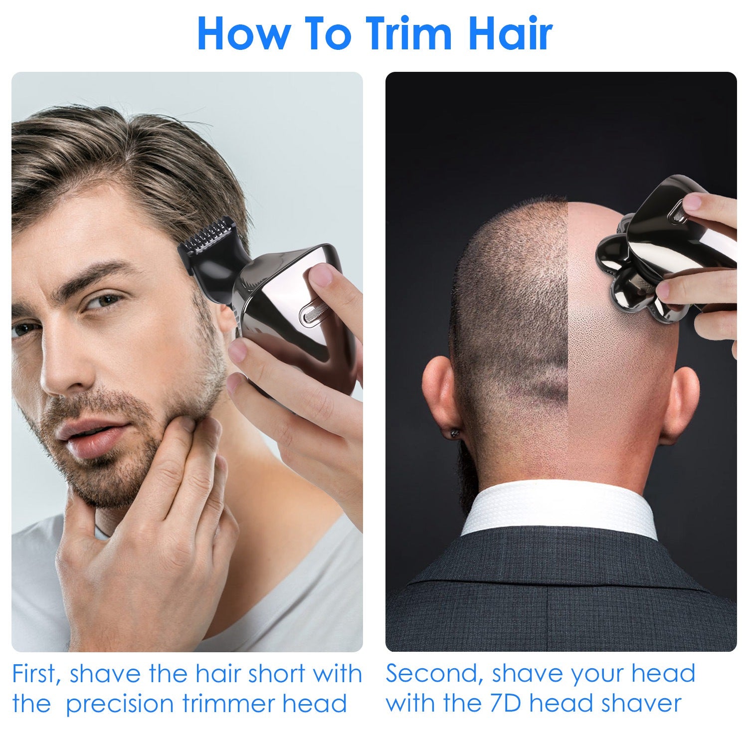 5 In 1 7D Electric Head Shaver For Bald Men | Rechargeable Cordless Beard Trimmer Kit