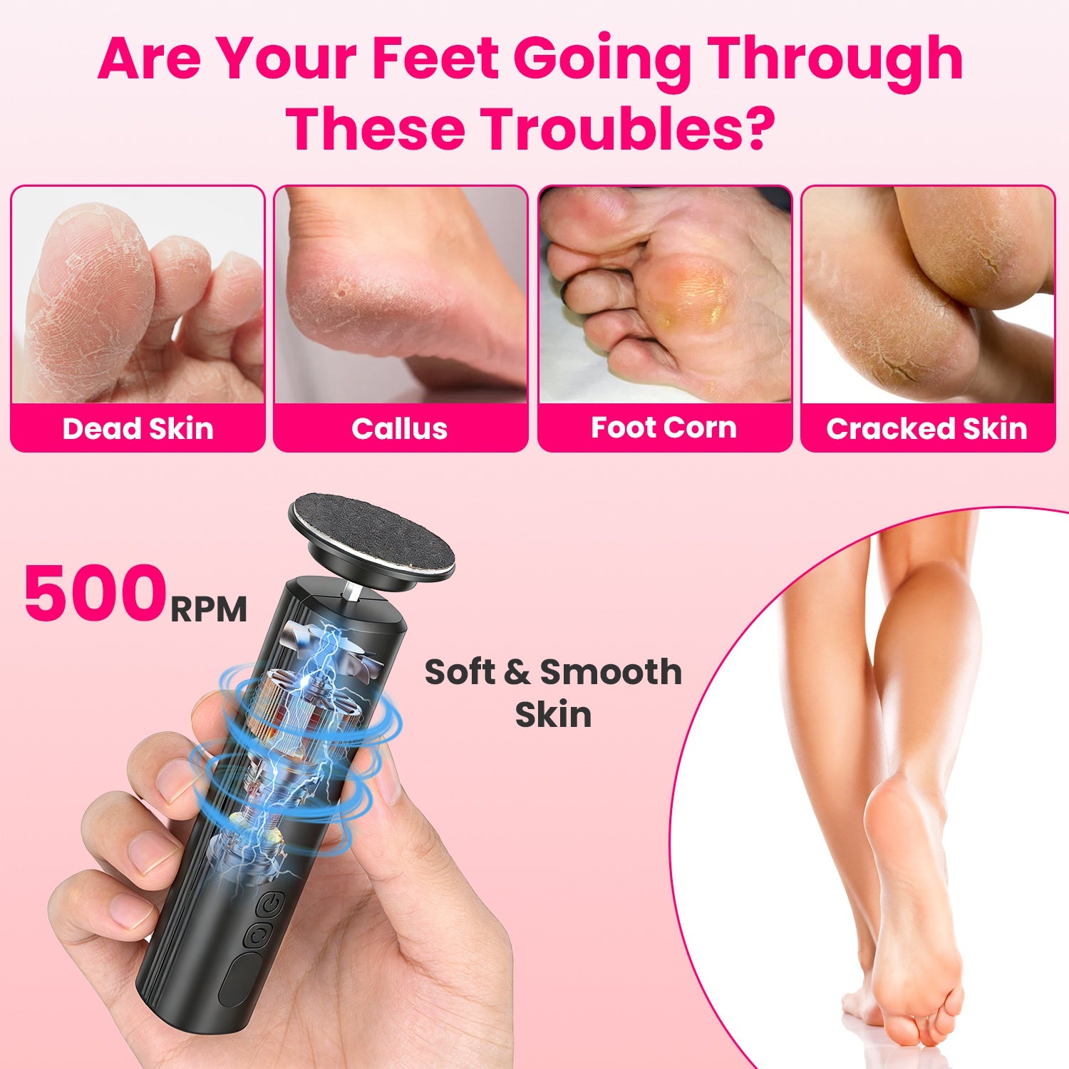 2 In 1 Electric Foot Callus Remover Nail Grinder Feet Care Kit For Women Rechargeable Foot File With 40 Sanding Discs Bands For Dead Skin Cracked Heels Home Salon Use