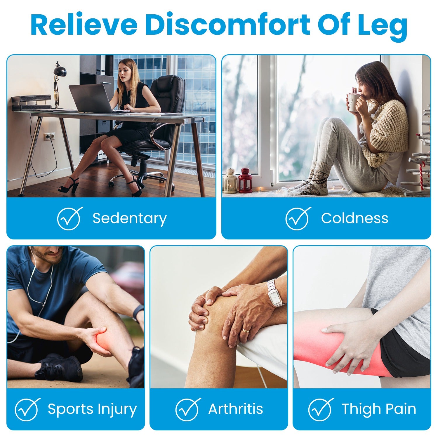 1PCS Cordless Leg Massager Air Compression Massager With Heat Thigh Knee Calf Massager With 3 Modes Adjustable Wrap For Pain Relief
