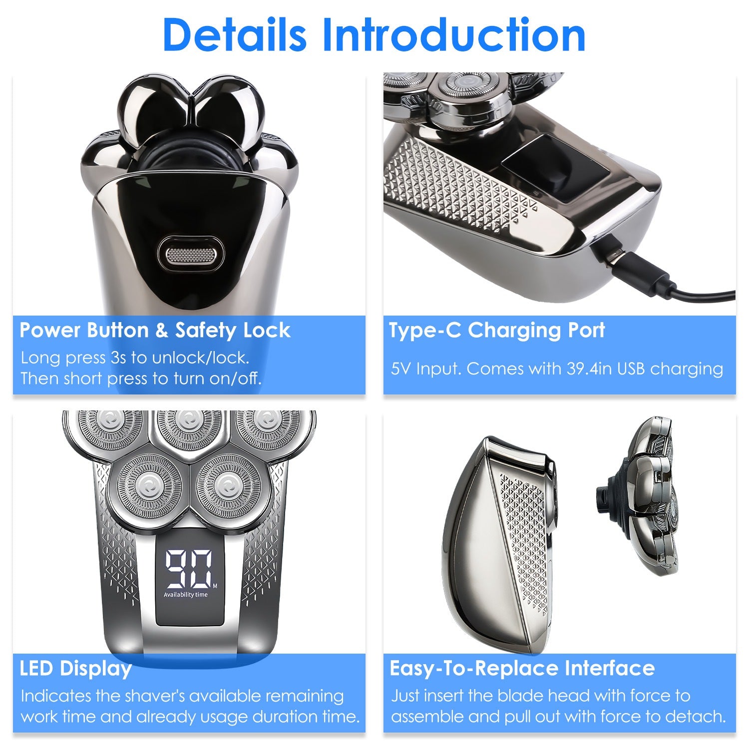 5 In 1 7D Electric Head Shaver For Bald Men | Rechargeable Cordless Beard Trimmer Kit