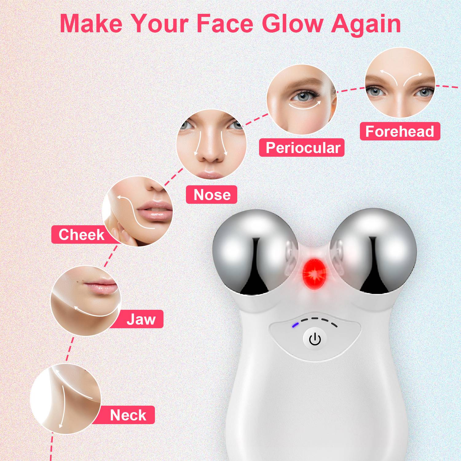 1Pc Micro-current Face Massager Rechargeable Face Neck Roller Intelligent Facial Massager With 5 Gears For Skin Tightening Skin Lifting Wrinkle Reducing