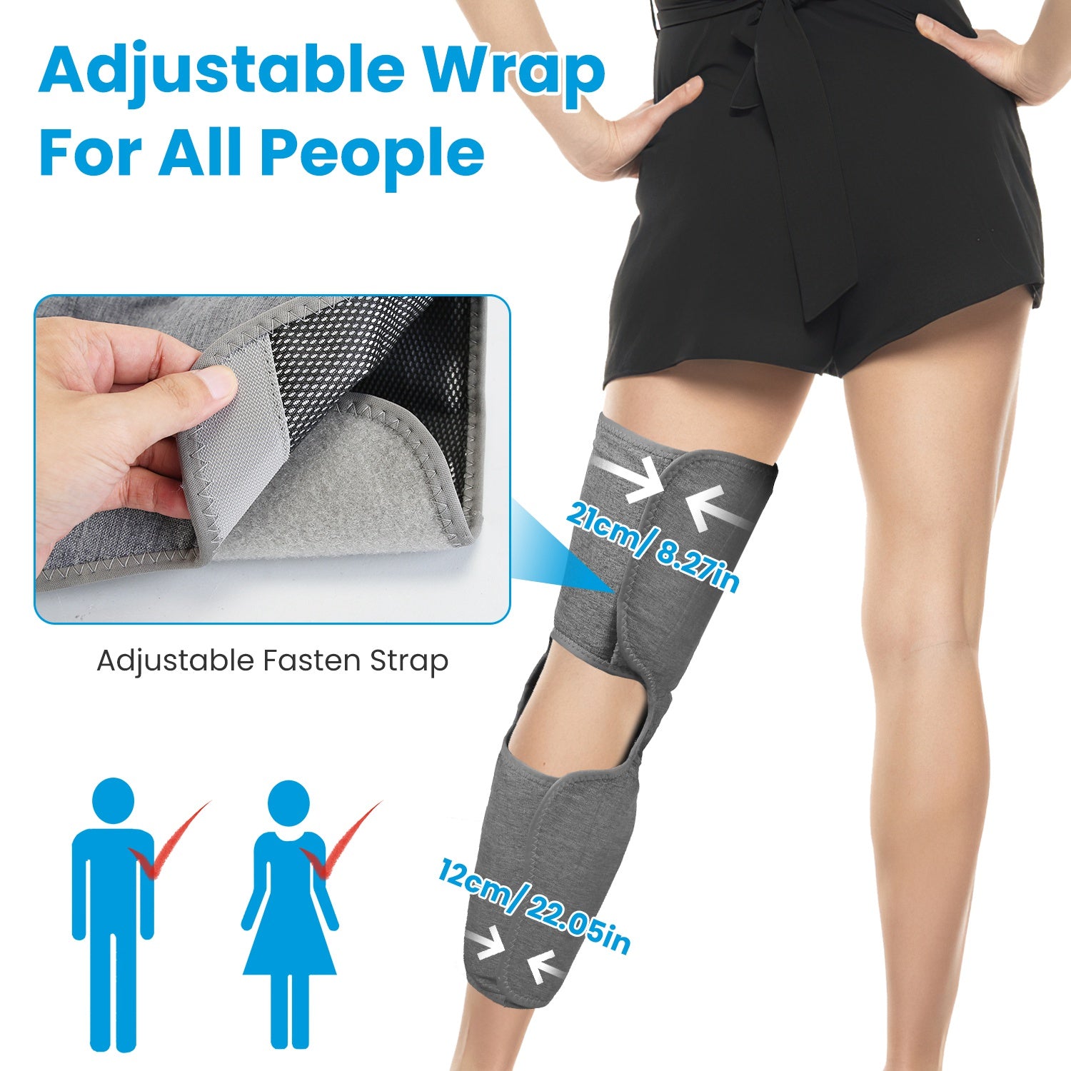 1PCS Cordless Leg Massager Air Compression Massager With Heat Thigh Knee Calf Massager With 3 Modes Adjustable Wrap For Pain Relief