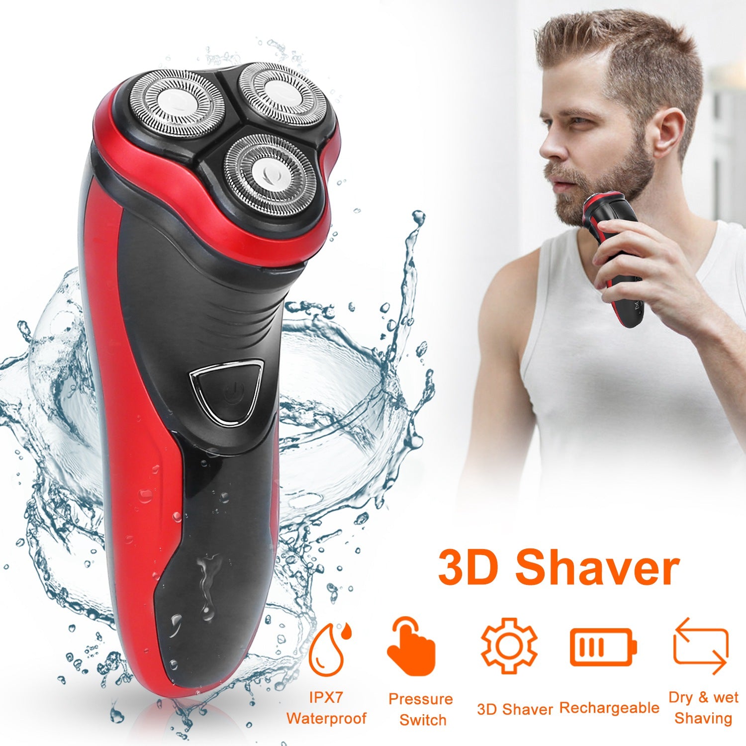 Electric Shaver Razor For Men IPX7 Waterproof Beard Trimmer 3D Rechargeable Painless Rotary Shaver
