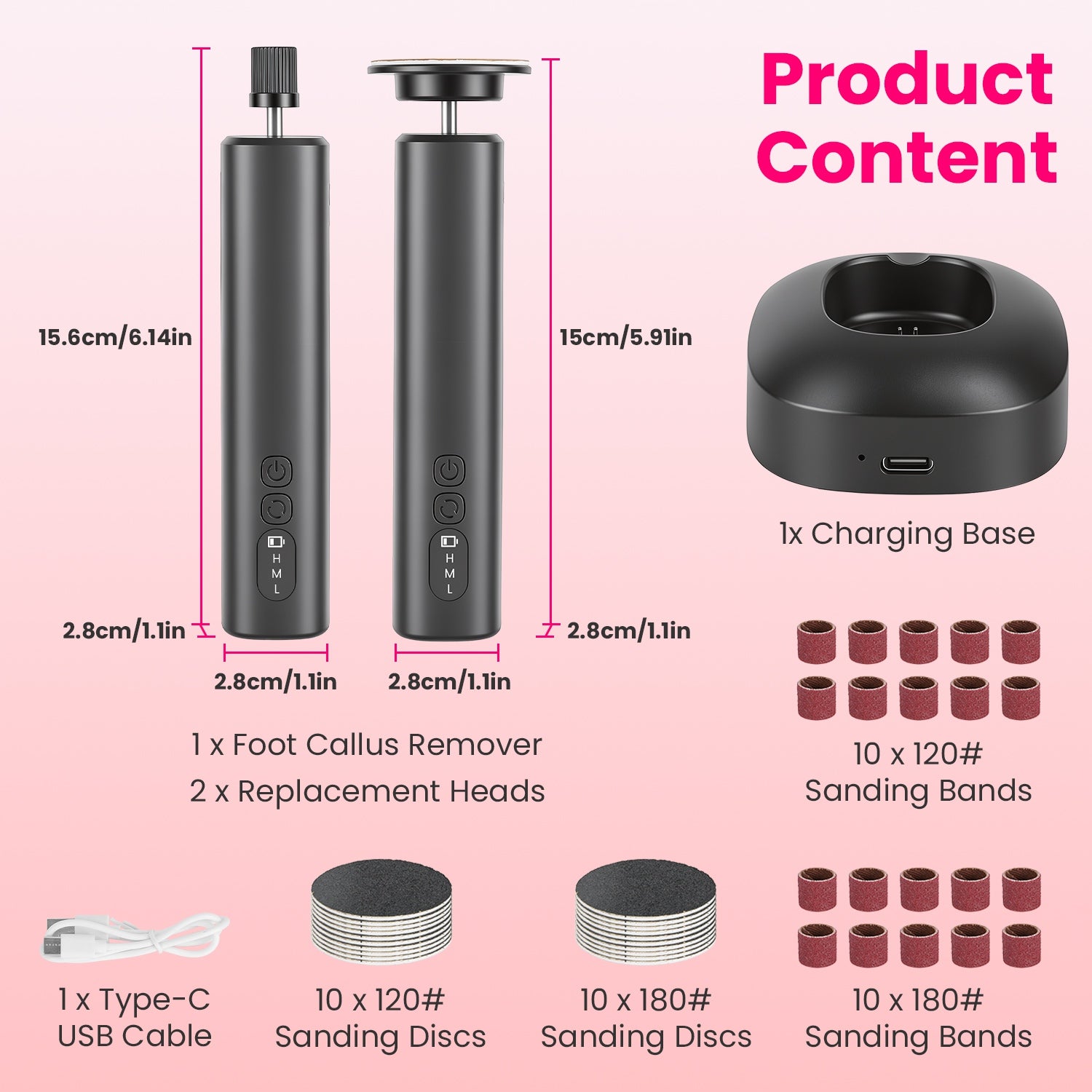 2 In 1 Electric Foot Callus Remover Nail Grinder Feet Care Kit For Women Rechargeable Foot File With 40 Sanding Discs Bands For Dead Skin Cracked Heels Home Salon Use