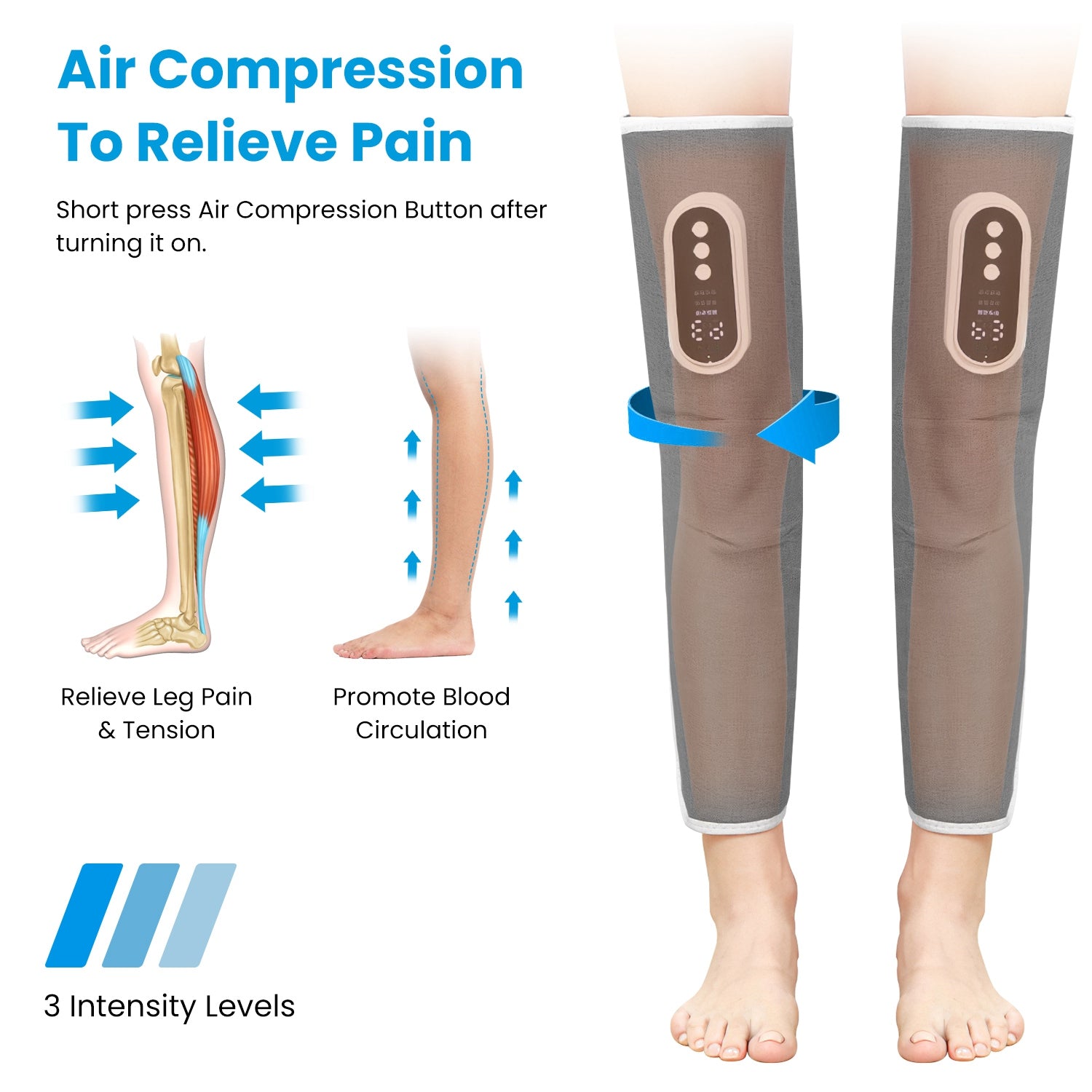 1PCS Cordless Leg Massager Air Compression Massager With Heat Thigh Knee Calf Massager With 3 Modes Adjustable Wrap For Pain Relief