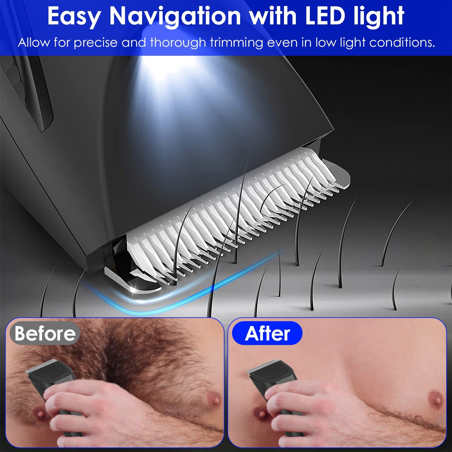 1Pc 2 In 1 Electric Body Trimmer For Men Cordless Beard Groin Ball Pubic Hair Shaver IPX7 Waterproof Razor With LED Light LCD Display Guard Comb Shaving Head