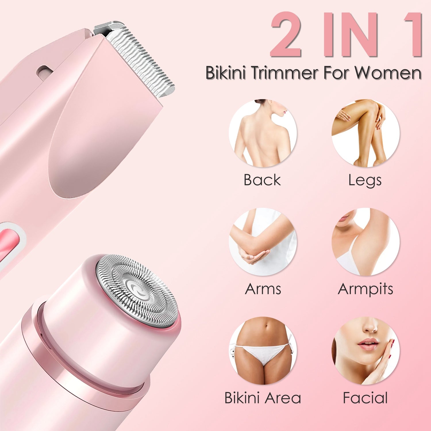 1Pc 2 In 1 Bikini Trimmer For Women | Dual Head Cordless Body Razor & Hair Remover