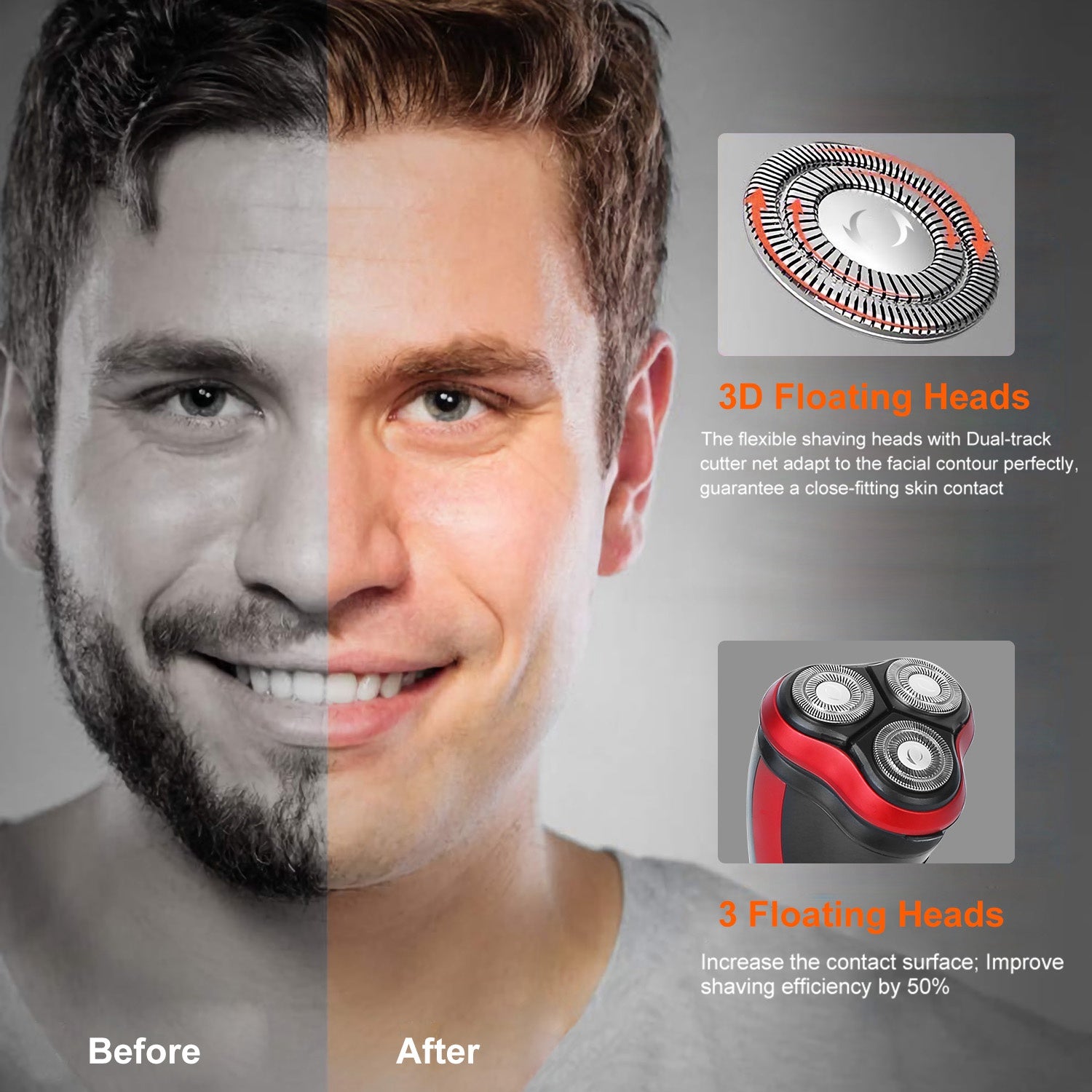 Electric Shaver Razor For Men IPX7 Waterproof Beard Trimmer 3D Rechargeable Painless Rotary Shaver